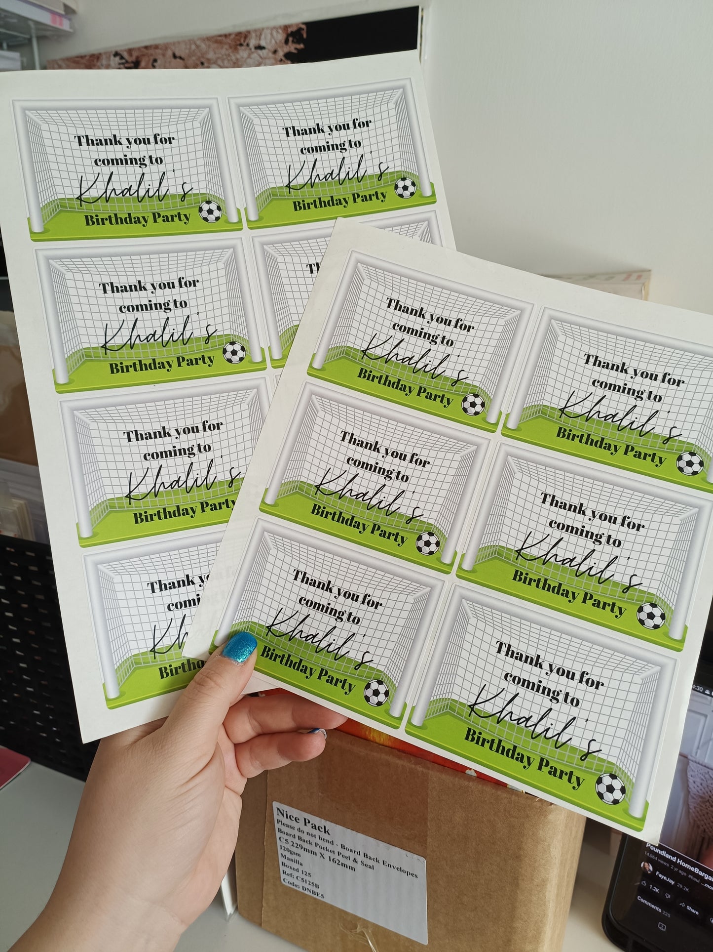 14 x Football Rectangle Party Bag Stickers | Khalil's Birthday Party | SALE ITEM