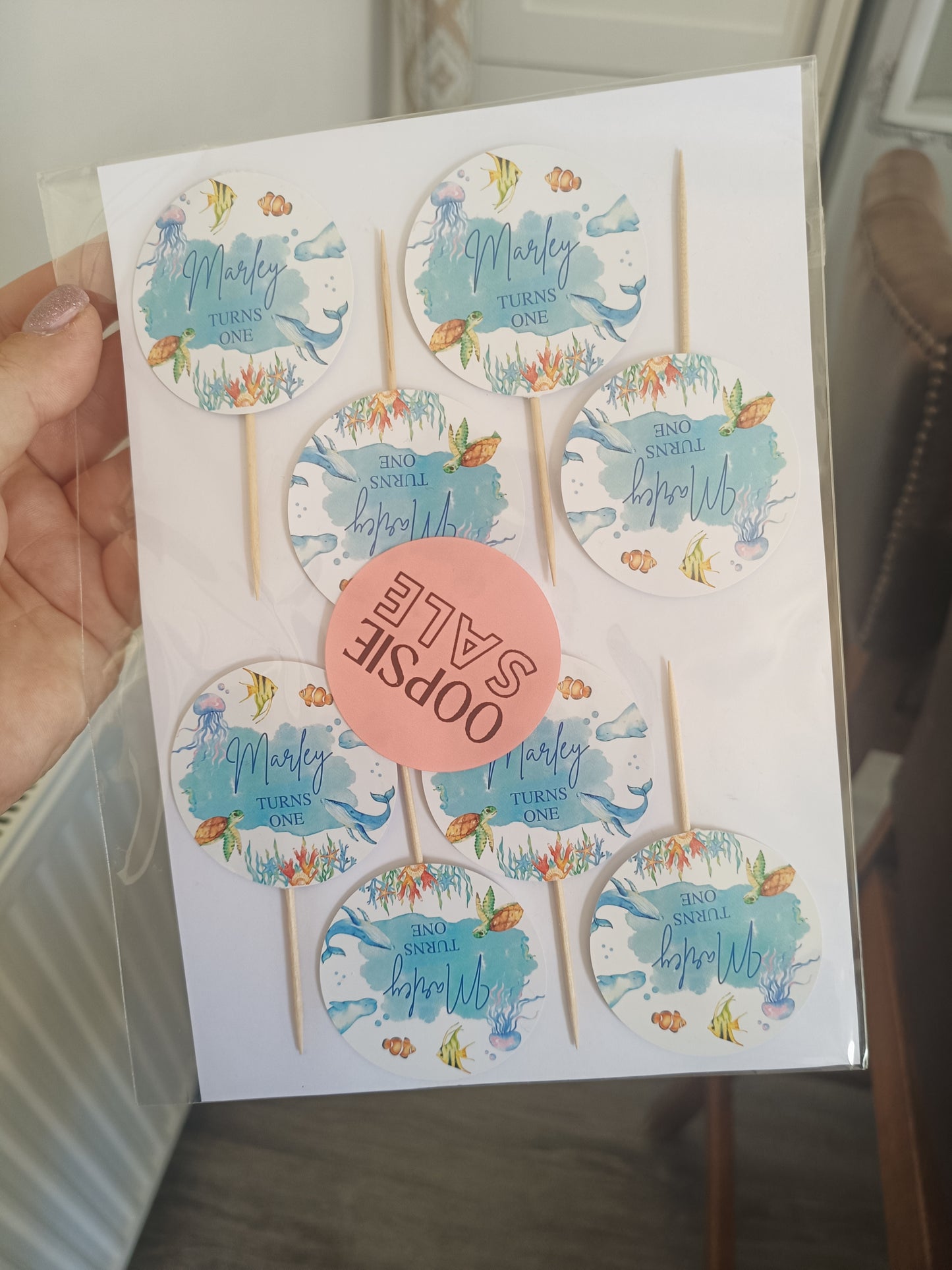 Cupcake Toppers | 15 x Marley Turns One Cupcake Toppers - Under The Sea | SALE ITEM