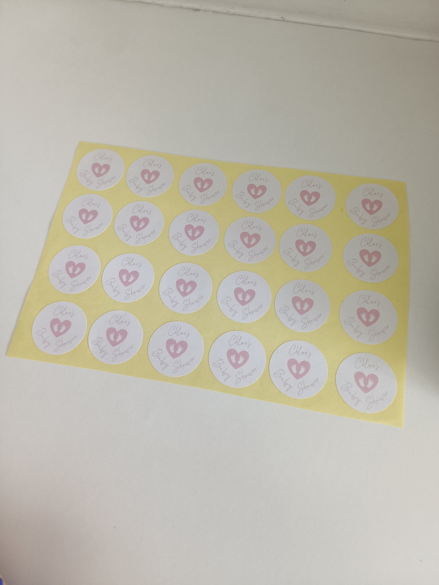 SALE - 35mm White & Pink Baby Shower Stickers | Party Bag Stickers | Chloe's Baby Shower