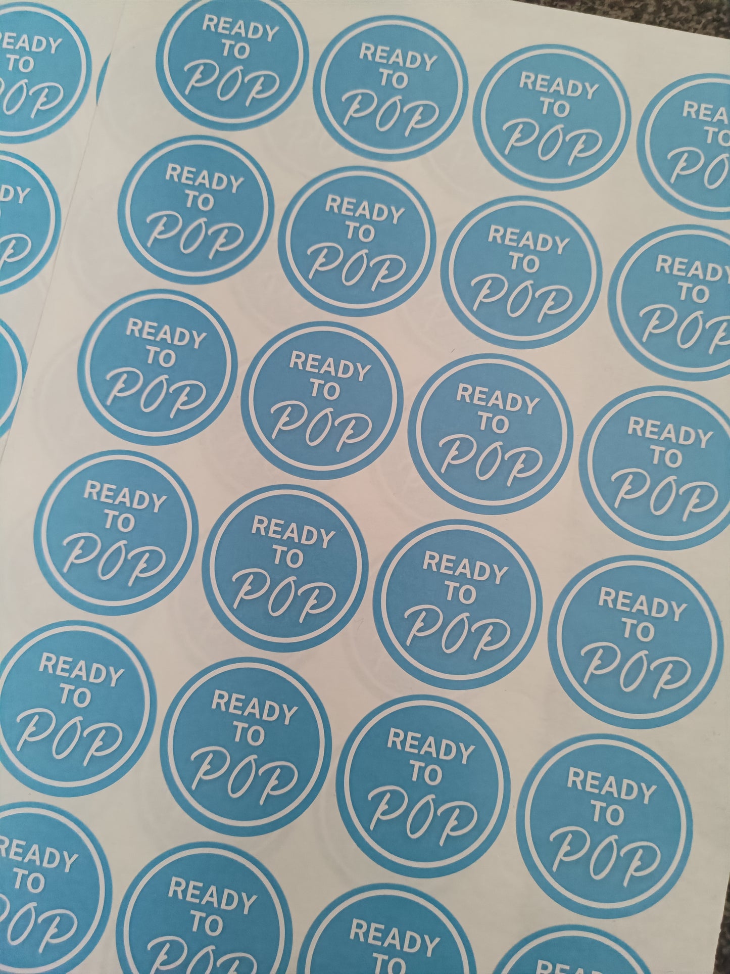 Blue Ready To Pop Stickers | Various Sizes | Baby Shower Party Stickers | Popcorn Stickers | Baby Shower Stickers