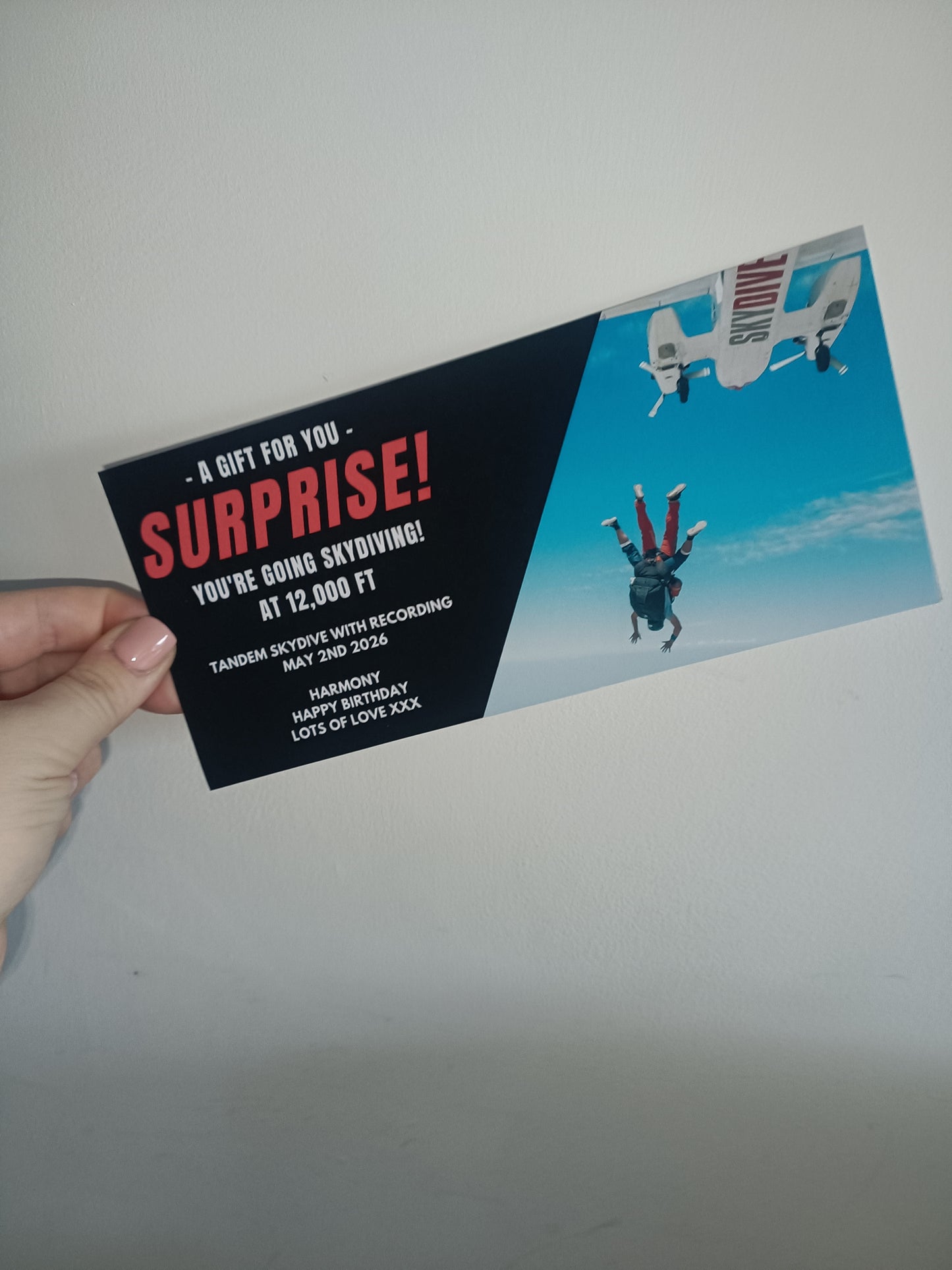 Surprise Ticket Print | Personalised Skydiving Skydive Ticket Voucher | Gift Idea