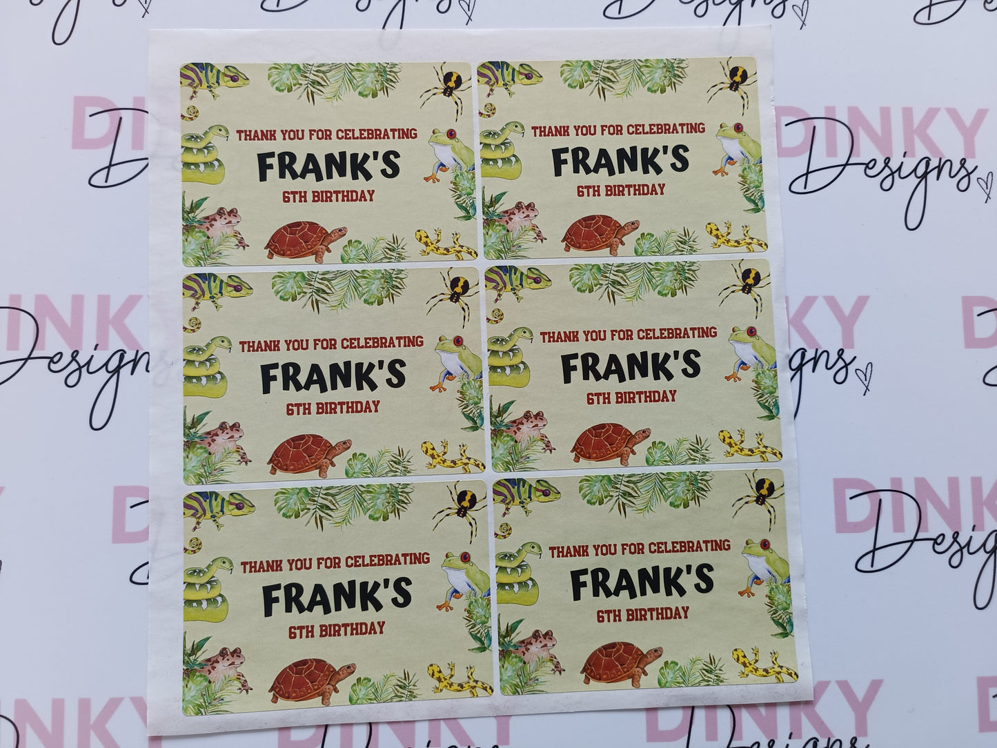 SALE | 6 x Reptile Party Stickers | Thank You For Celebrating Frank's 6th Birthday