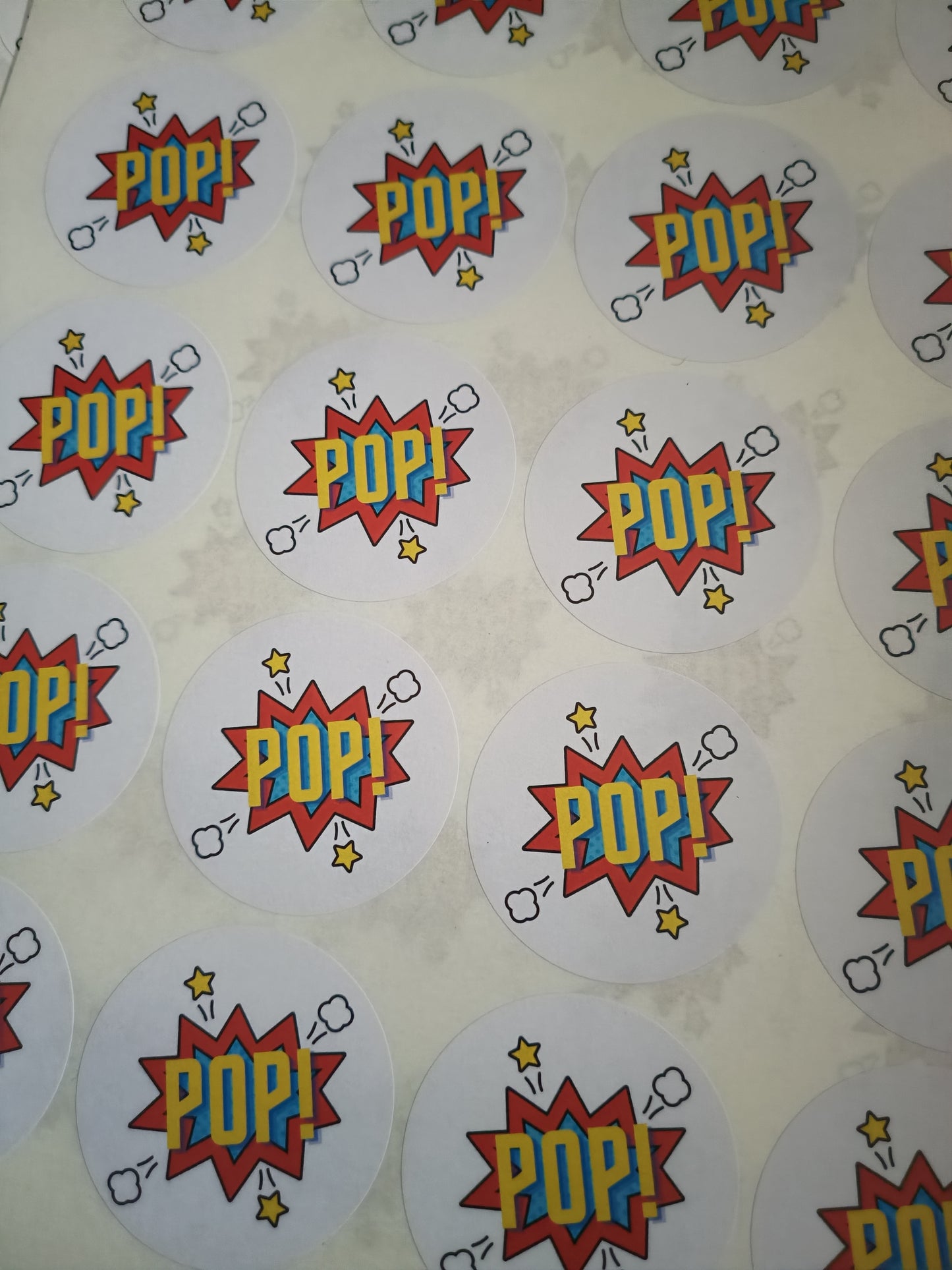 Superhero POP Popcorn Stickers | Various Sizes | Superhero Party Supplies