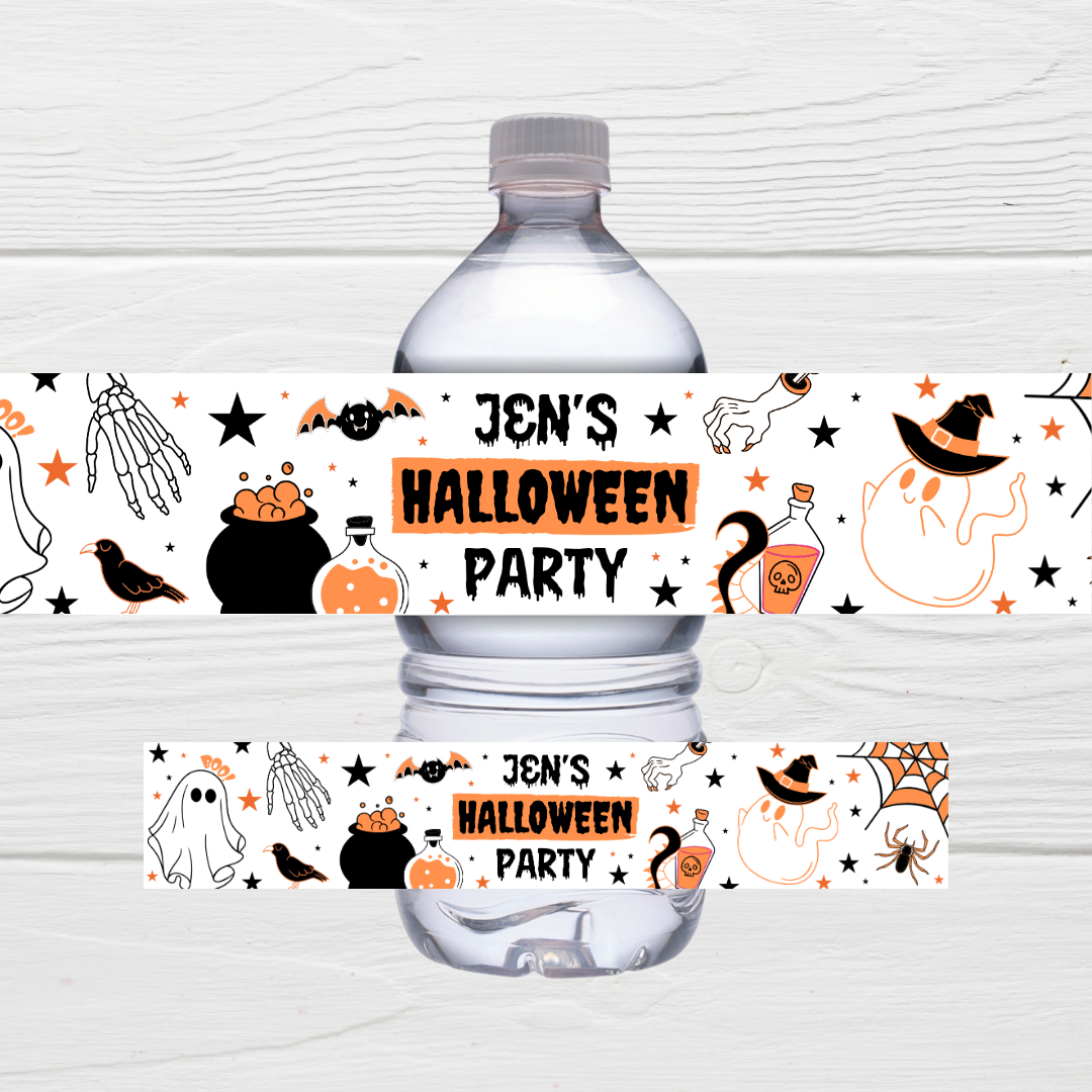 Juice Bottle Labels | Orange Halloween Labels | Water Bottle Stickers | Halloween Party | Party Stickers