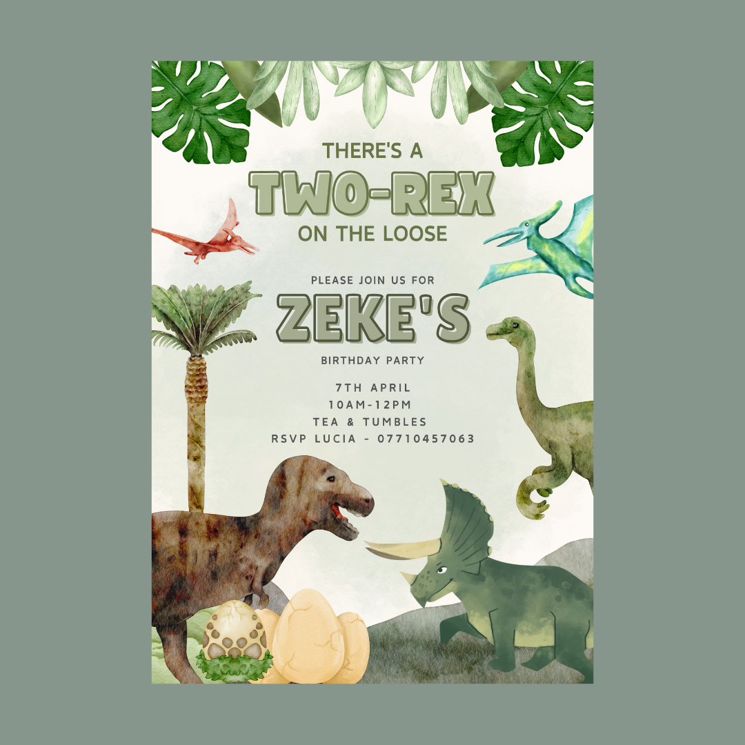 Green Dinosaur Birthday Invitations | A6 Invites | Dinosaur Theme Invitations | Party Invitations