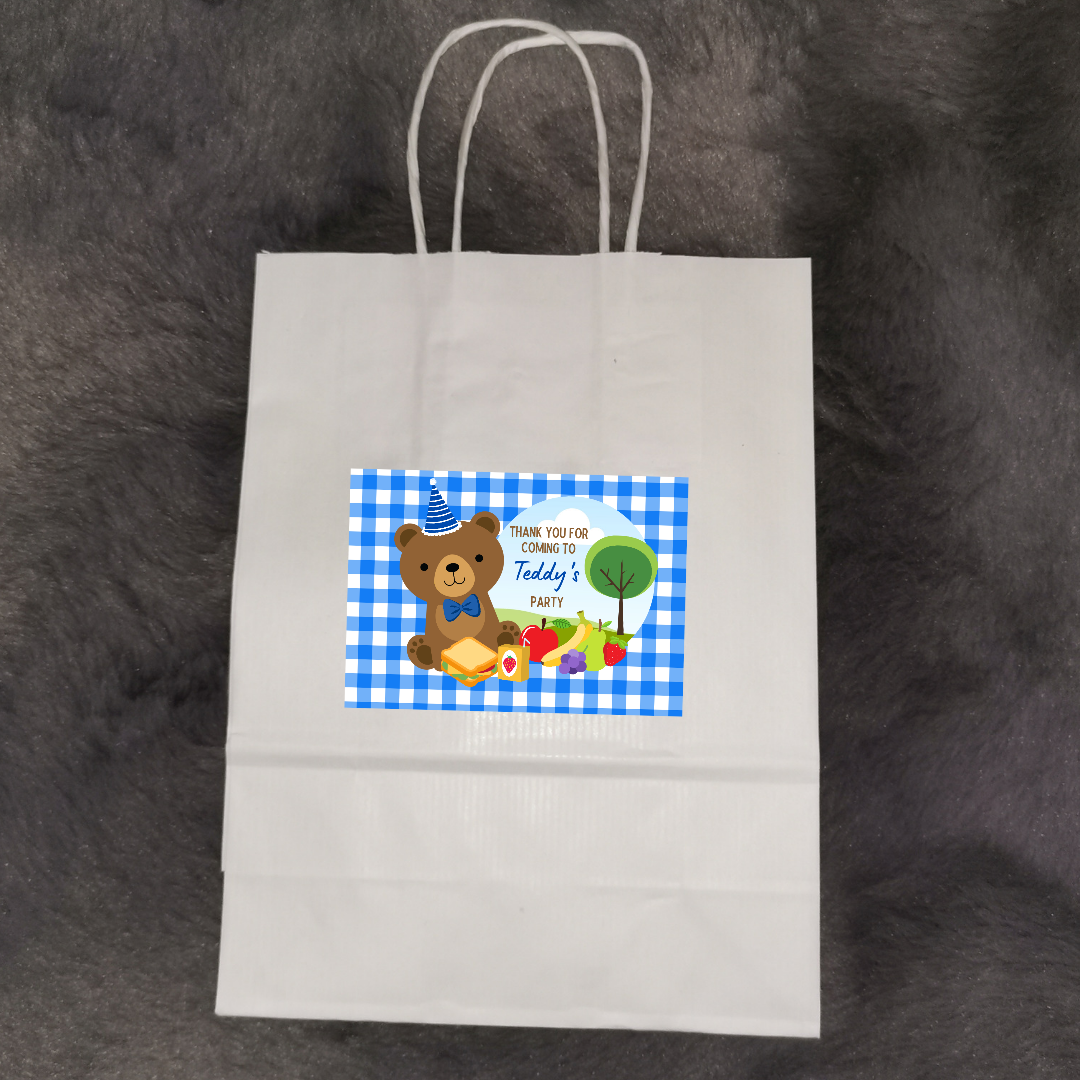 Rectangle Stickers | Party Stickers | Dark Blue Teddy Bear Picnic Party Stickers | Party Bag Stickers