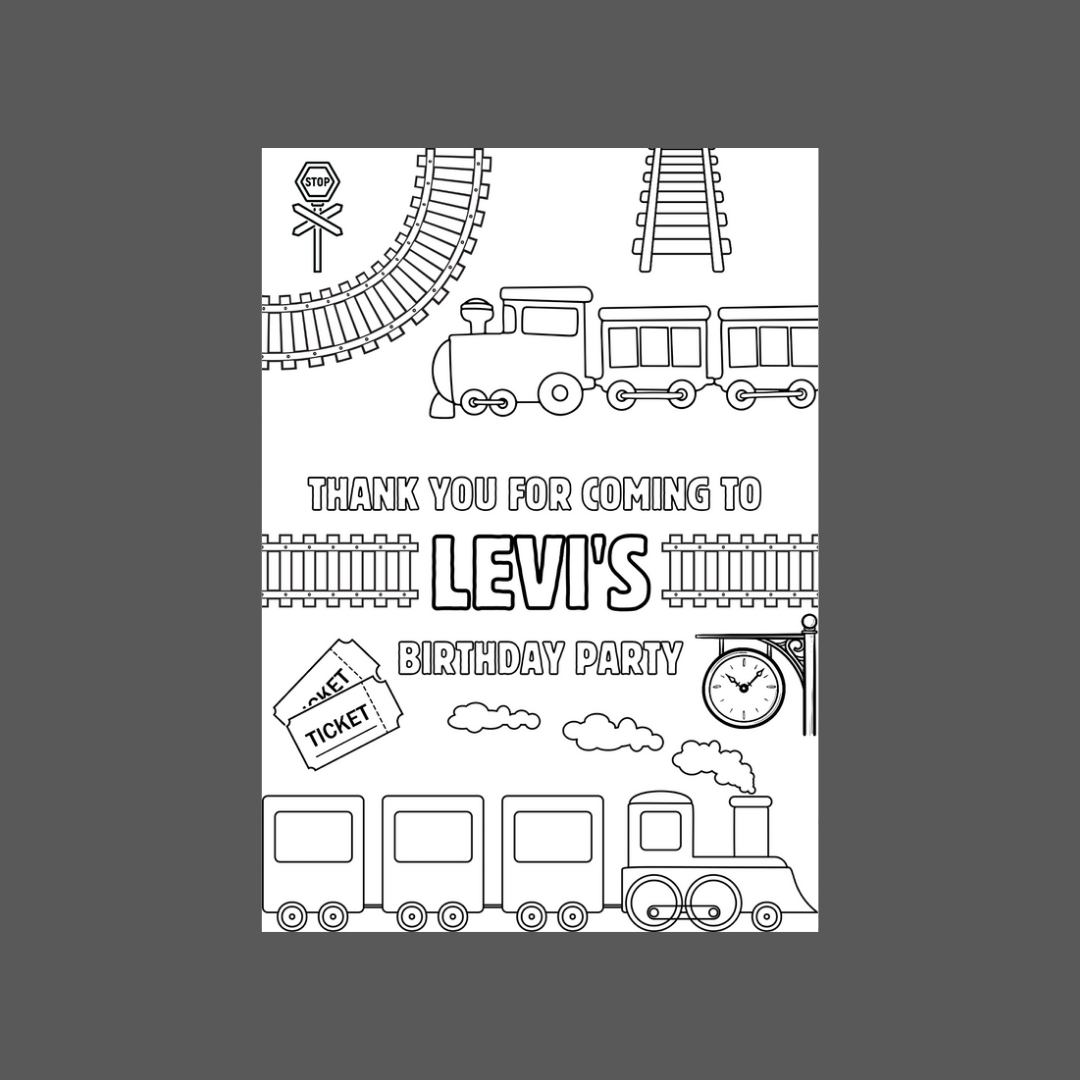 A6 Colouring Sheets | Personalised Train Colouring Sheets | Party Bag Favours