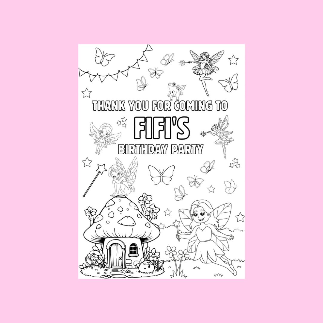 A6 Colouring Sheets | Personalised Fairy Colouring Sheets | Party Bag Favours