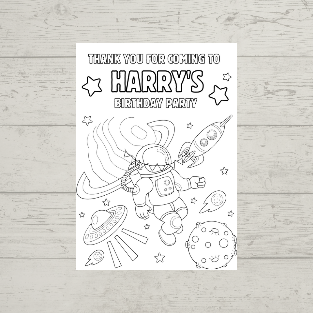 A6 Colouring Sheets | Personalised Space Colouring Sheets | Party Bag Favours | Design 1