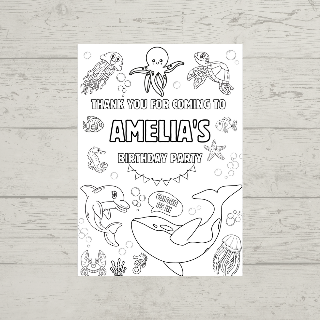 A6 Colouring Sheets | Personalised Under The Sea Colouring Sheets | Party Bag Favours