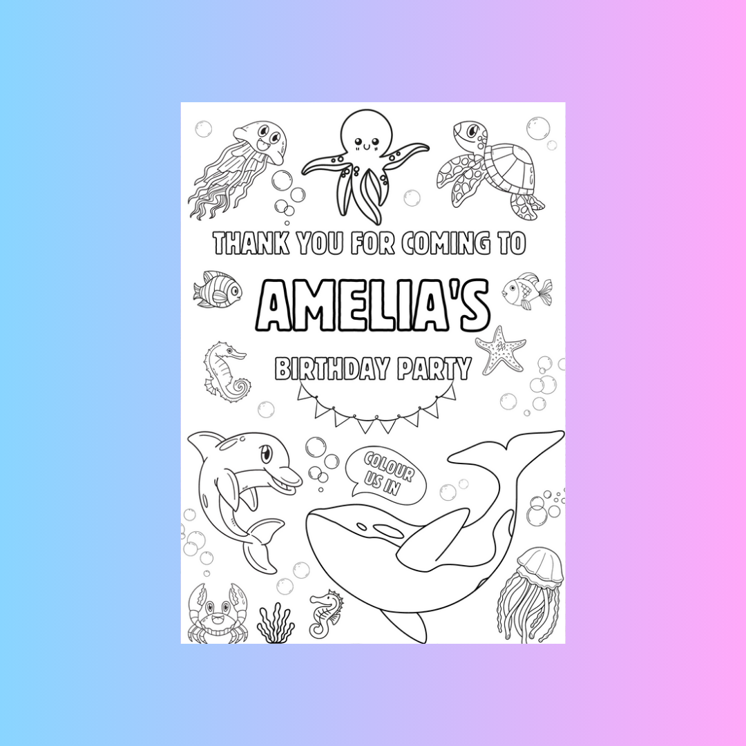 A6 Colouring Sheets | Personalised Under The Sea Colouring Sheets | Party Bag Favours