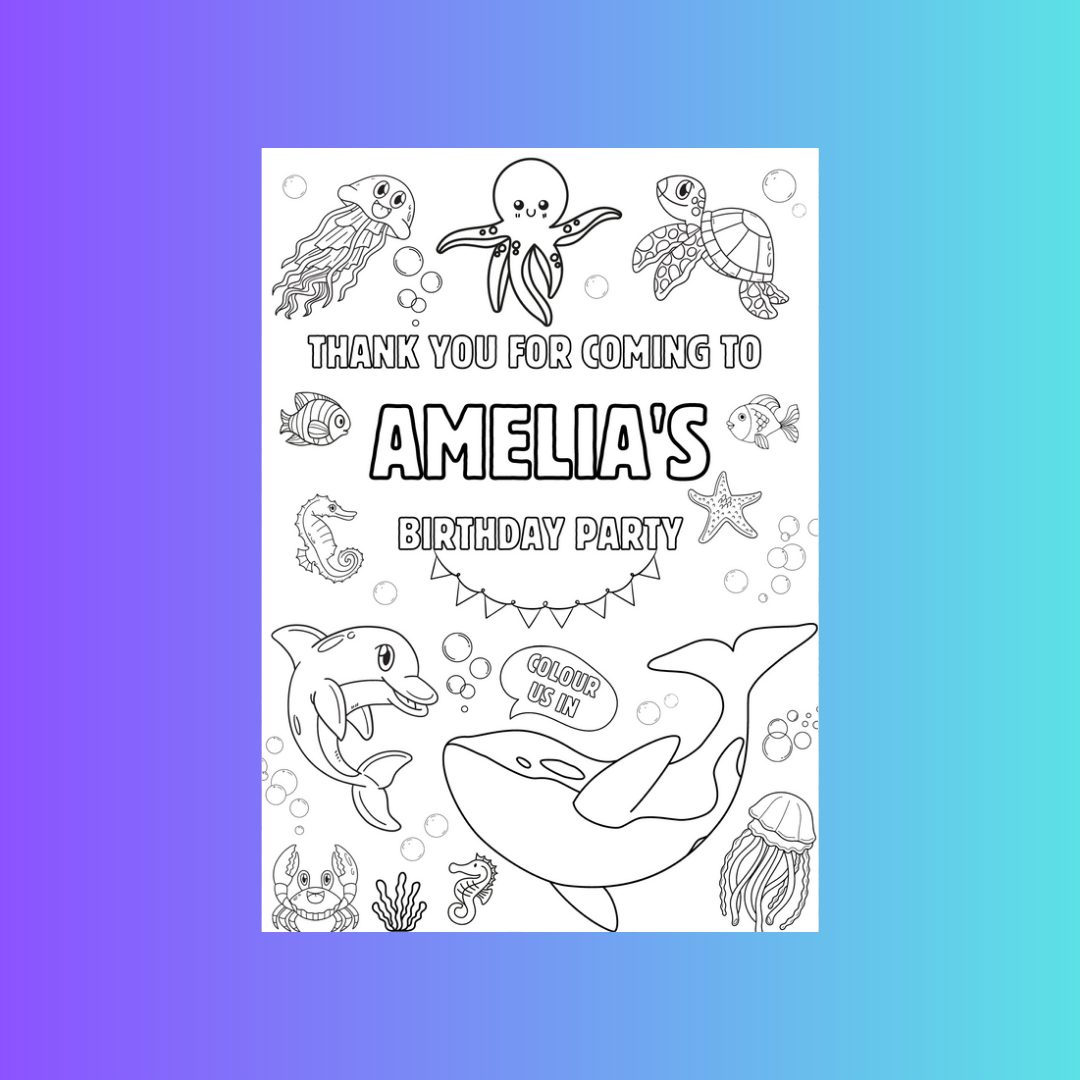A6 Colouring Sheets | Personalised Under The Sea Colouring Sheets | Party Bag Favours