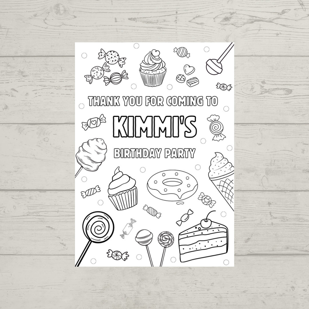 A6 Colouring Sheets | Personalised Sweet Candy Colouring Sheets | Party Bag Favours