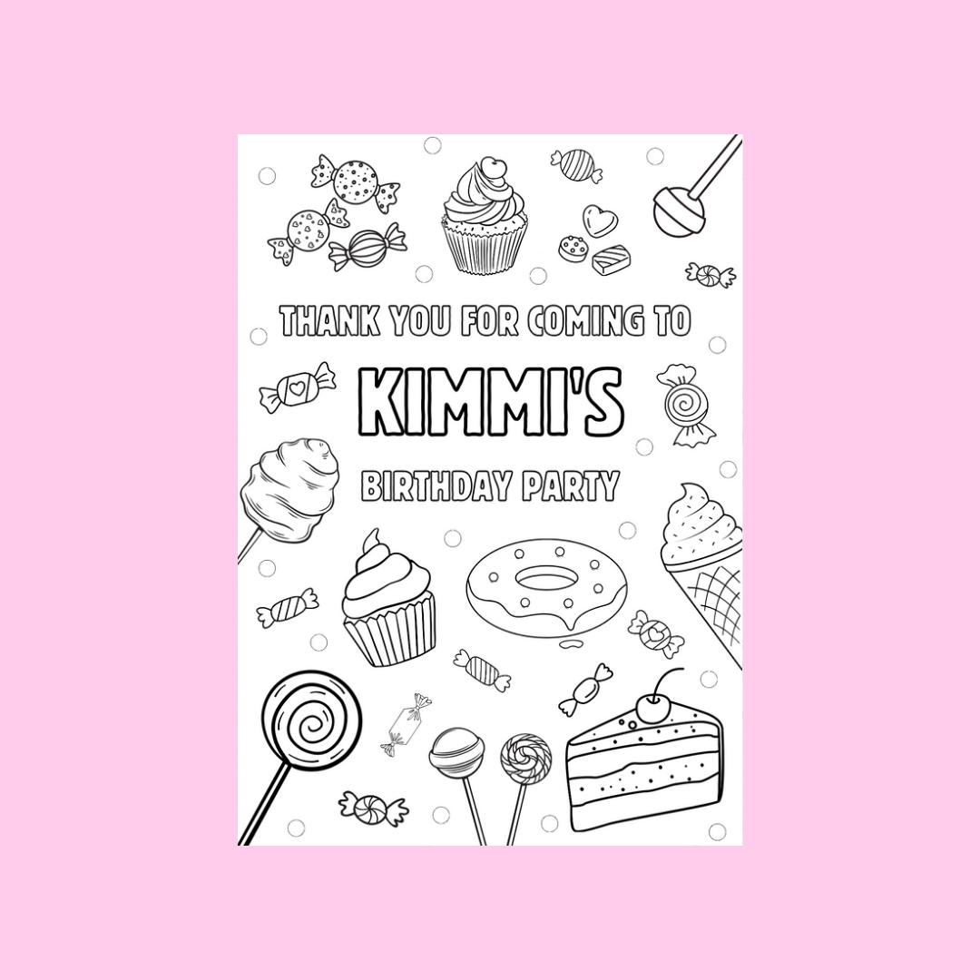 A6 Colouring Sheets | Personalised Sweet Candy Colouring Sheets | Party Bag Favours