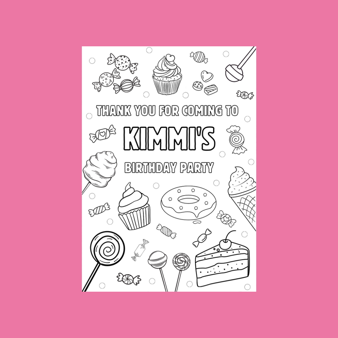 A6 Colouring Sheets | Personalised Sweet Candy Colouring Sheets | Party Bag Favours