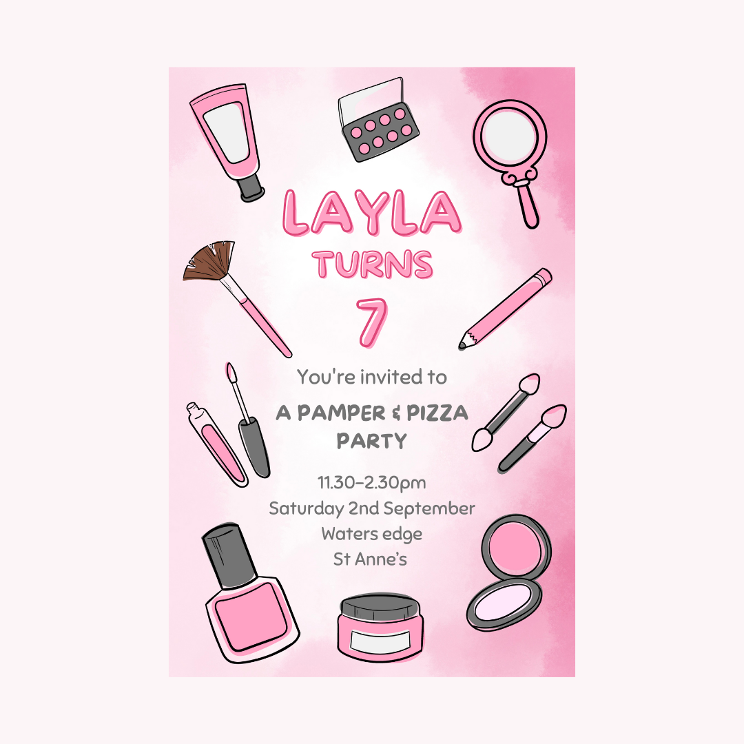 Makeup Pamper Party Invitations | A6 Invites | Makeup Pamper Theme Invitations | Party Invitations