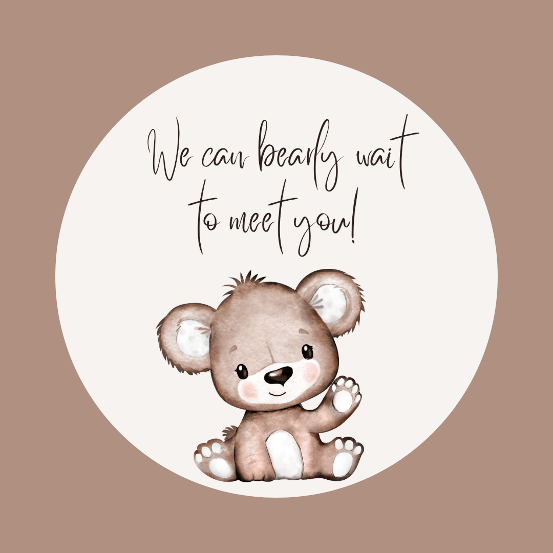 Brown Beige Neutral Teddy Bear Baby Shower Stickers | We Can Barely Wait To Meet You | Baby Shower Stickers Sheets