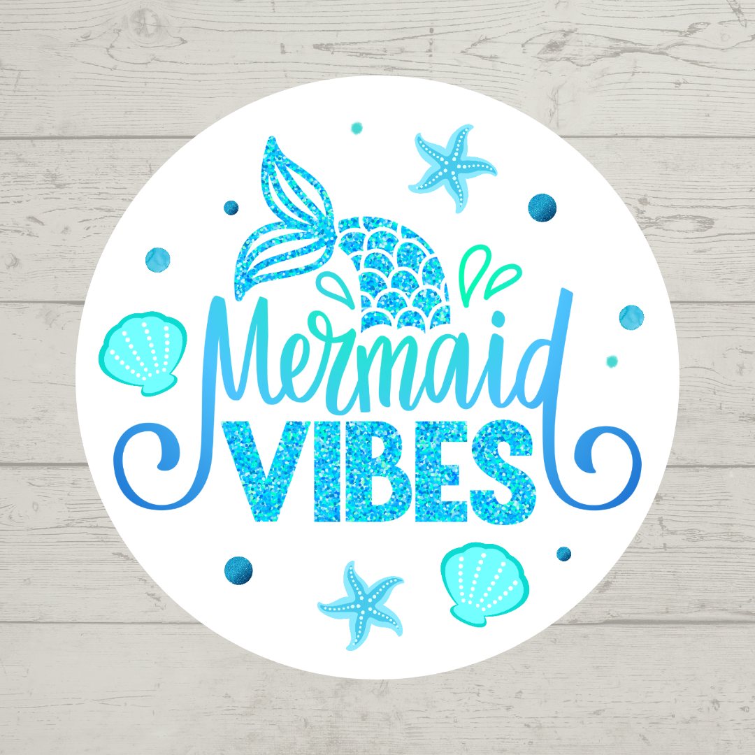 Blue Mermaid Vibes Party Stickers | Circle Stickers | Sticker Sheet | Party Stickers | Mermaid Party Theme
