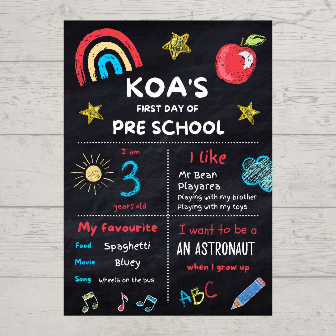 Pre School Print | Personalised First Day Of School | Keepsake Gift