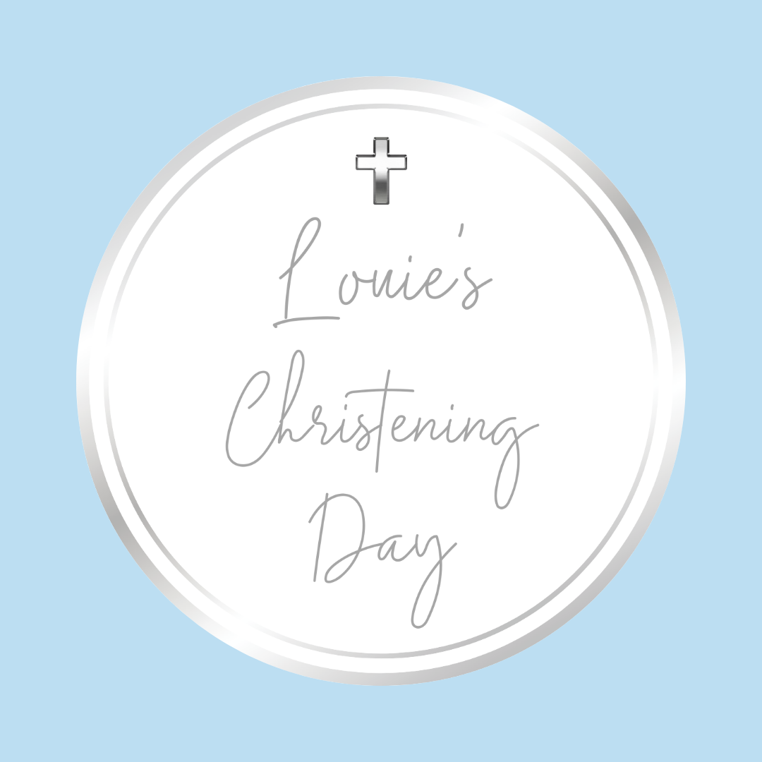 Silver & White Personalised Christening Stickers | Various Sizes | Christening Event Party Stickers