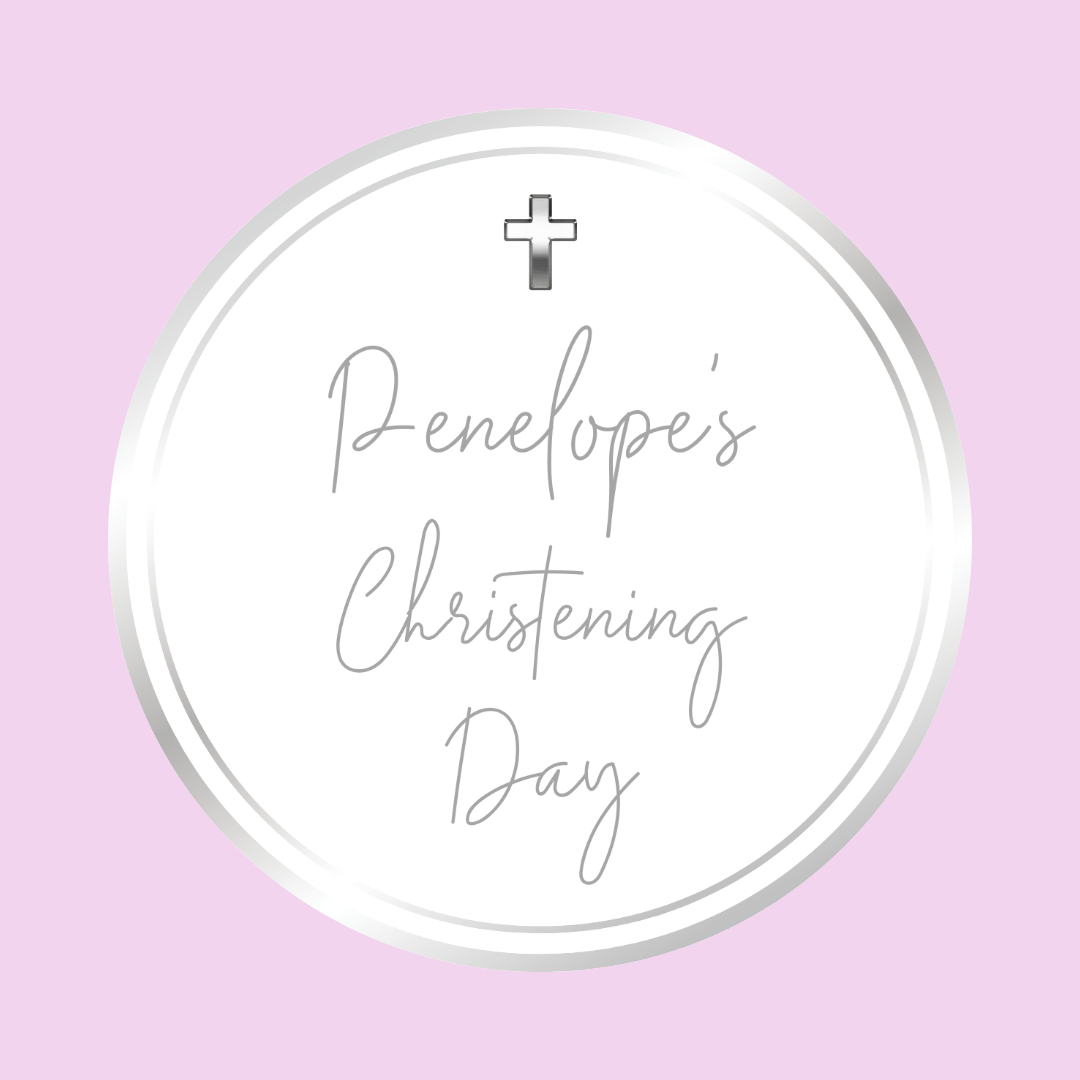 Silver & White Personalised Christening Stickers | Various Sizes | Christening Event Party Stickers