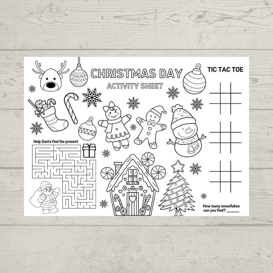 A4 Colouring Activity Sheets | Christmas Day Activity Sheets | Christmas Placemats (Design 2)