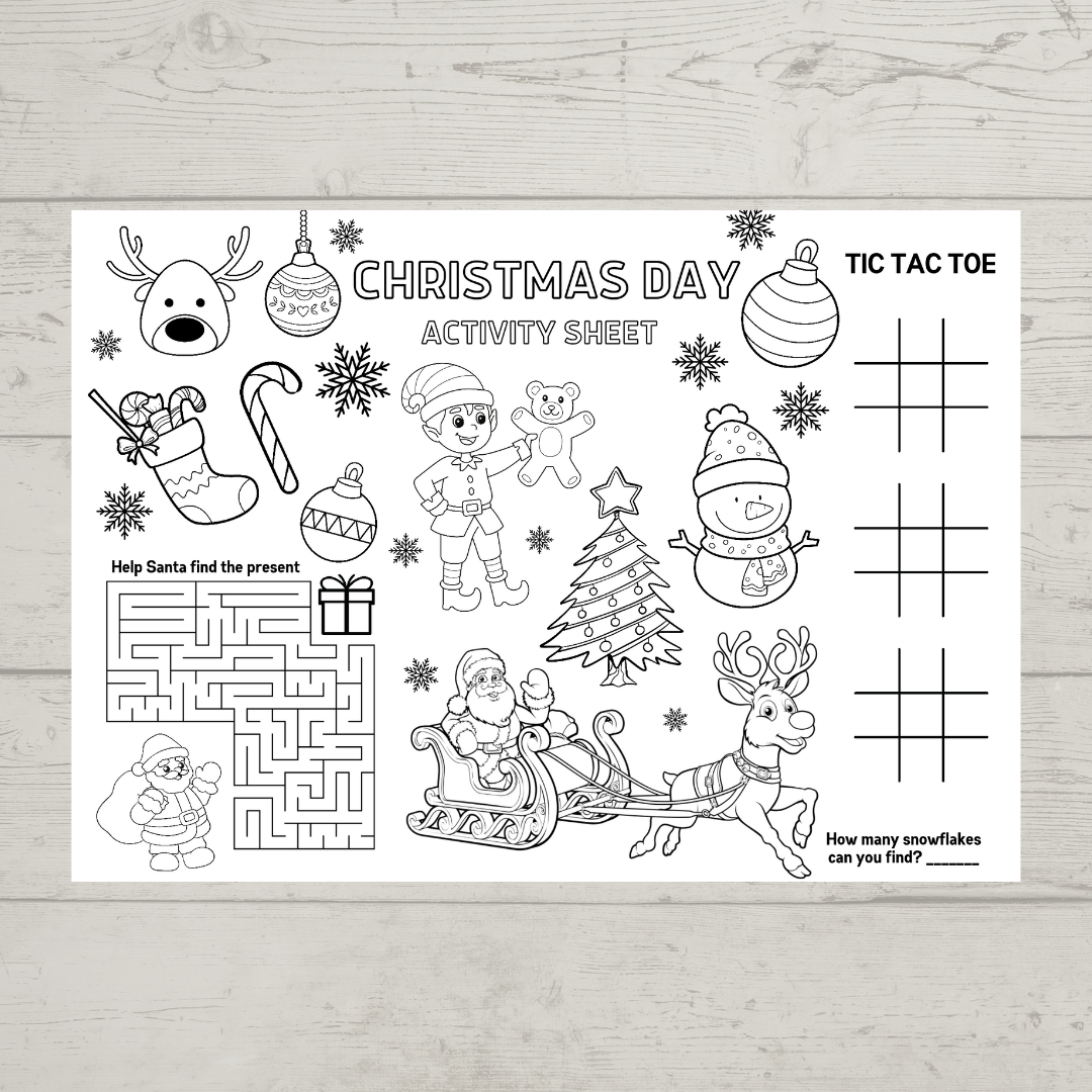 A4 Colouring Activity Sheets | Christmas Day Activity Sheets | Christmas Placemats (Design 1)