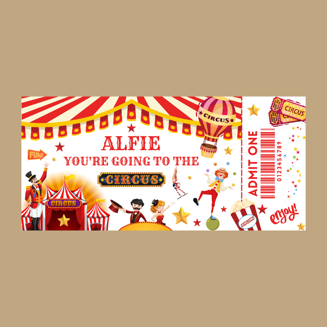 Surprise Circus Ticket Print | Personalised Circus Ticket Pass Voucher | Day Out Gift Idea