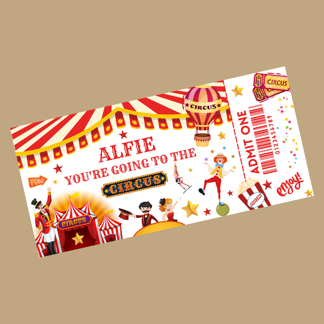 Surprise Circus Ticket Print | Personalised Circus Ticket Pass Voucher | Day Out Gift Idea