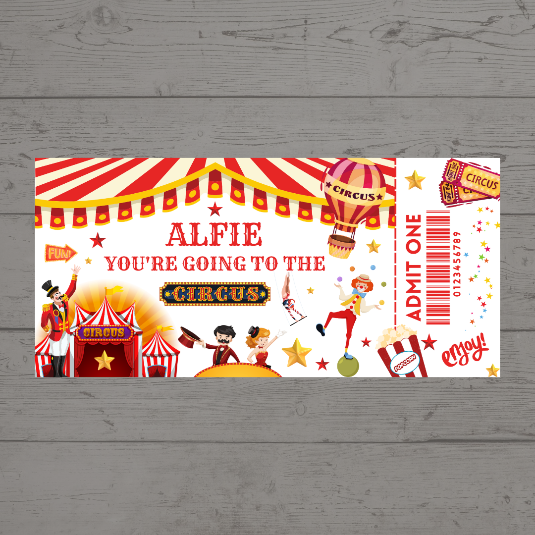 Surprise Circus Ticket Print | Personalised Circus Ticket Pass Voucher | Day Out Gift Idea