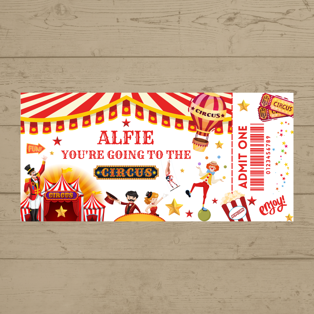 Surprise Circus Ticket Print | Personalised Circus Ticket Pass Voucher | Day Out Gift Idea