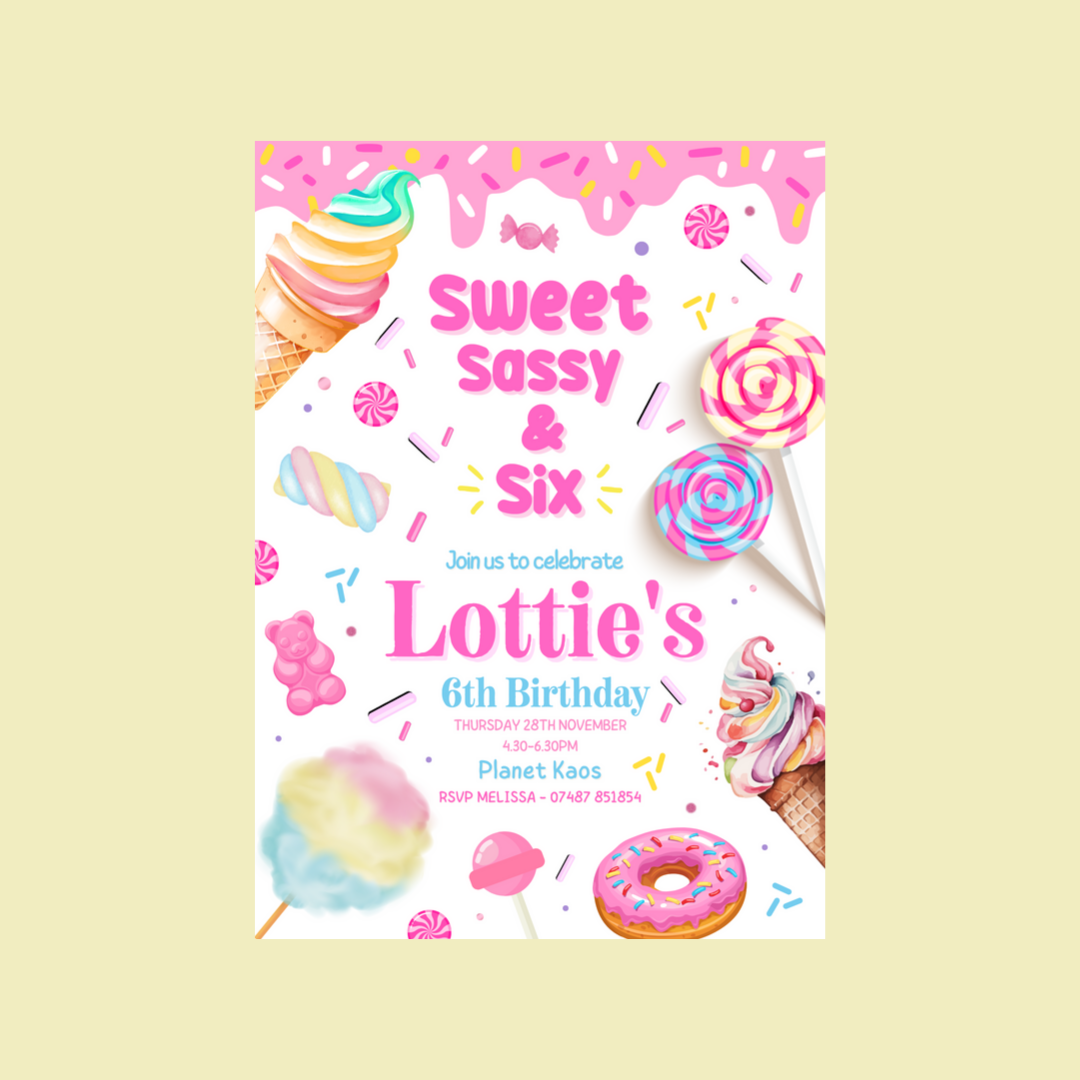 Sweet Candy Theme Birthday Party Invitations | A6 Invites | Sweet Candy Theme Invitations | Party Invitations