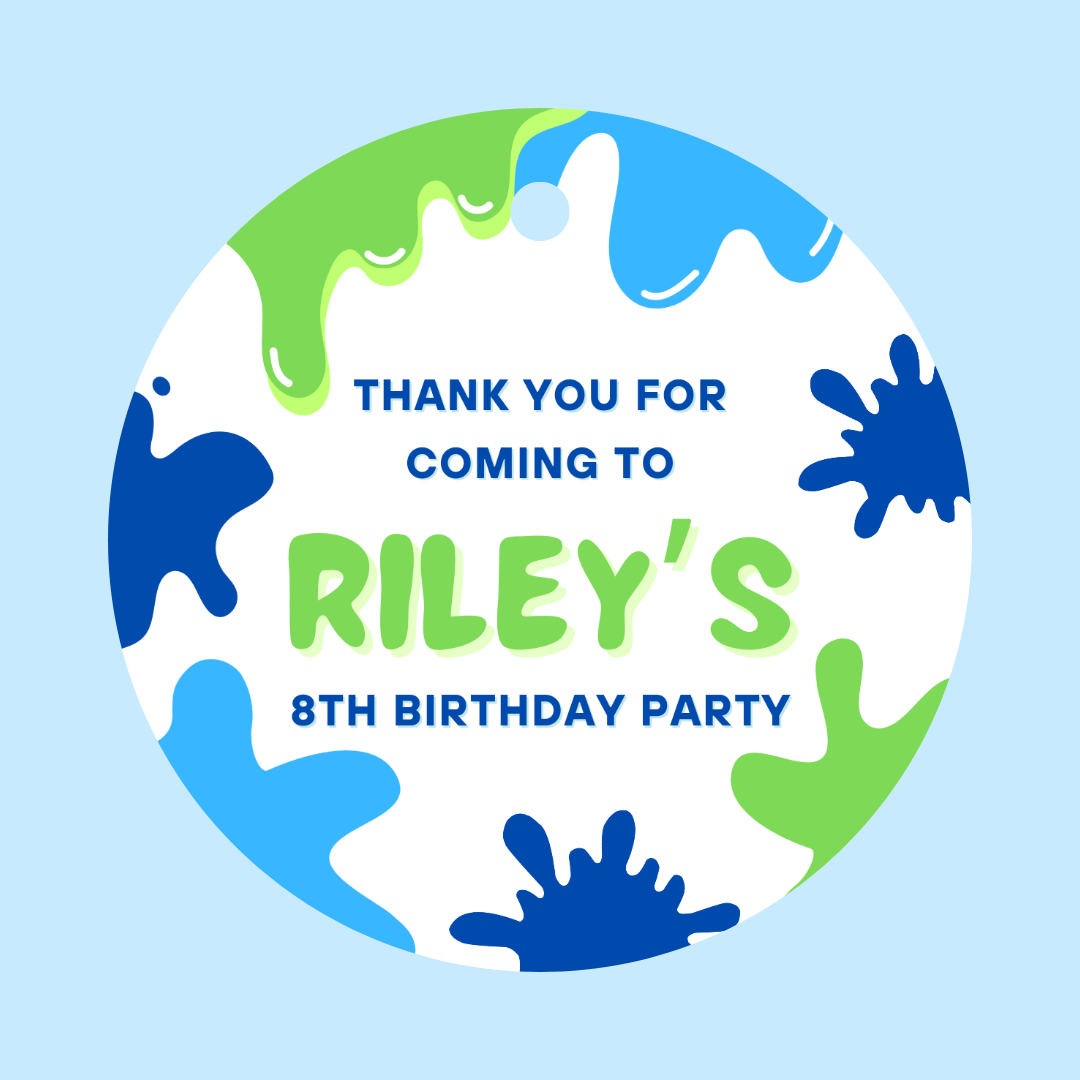 Blue Green Slime Gift Tags | Slime Birthday Gift Tags | Circle Gift Tags