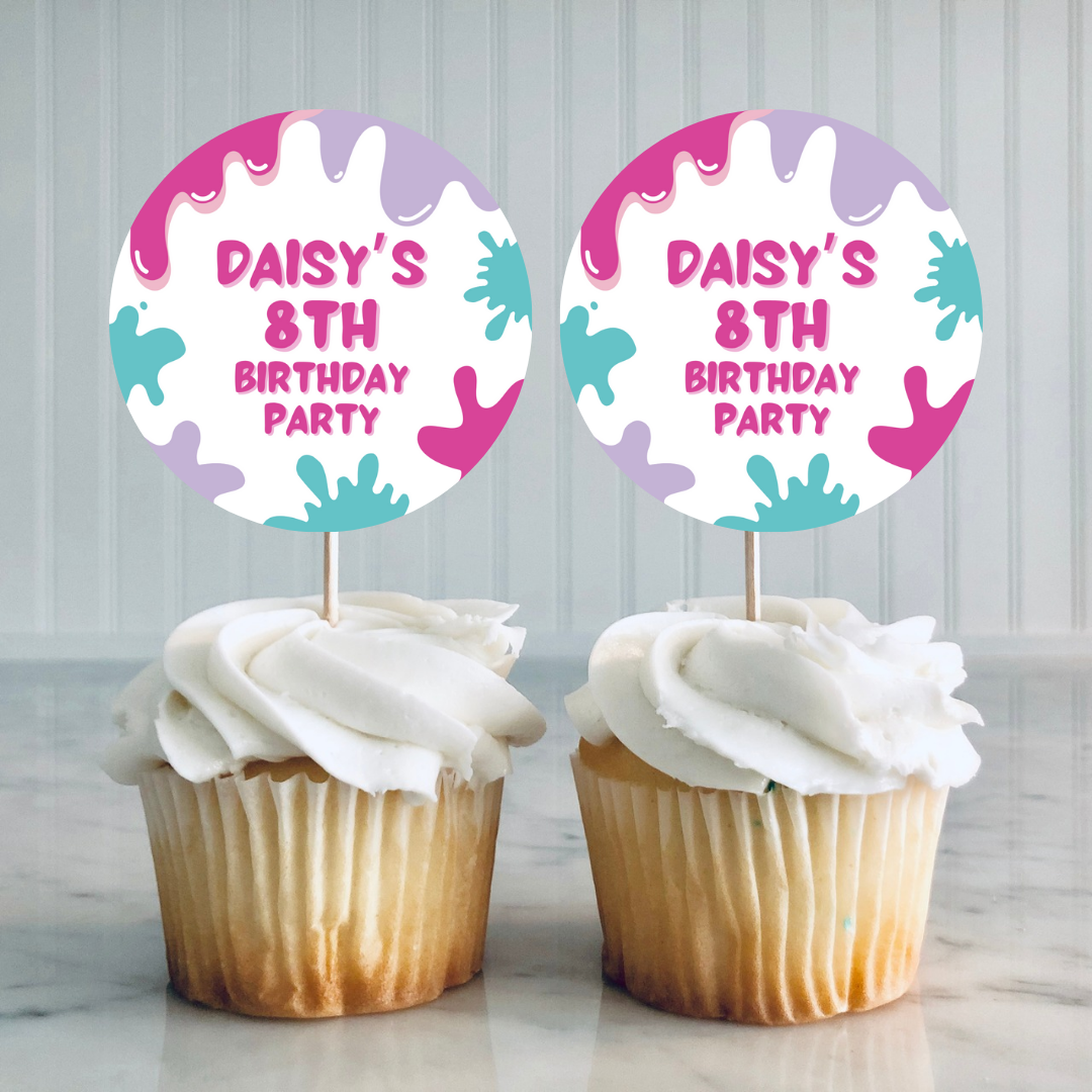 Pink Purple Slime Cupcake Toppers | Birthday Cupcake Toppers | Party Decorations