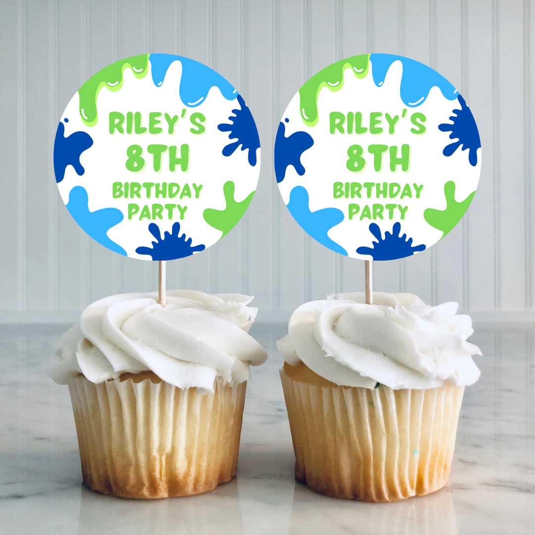 Blue Green Slime Cupcake Toppers | Birthday Cupcake Toppers | Party Decorations