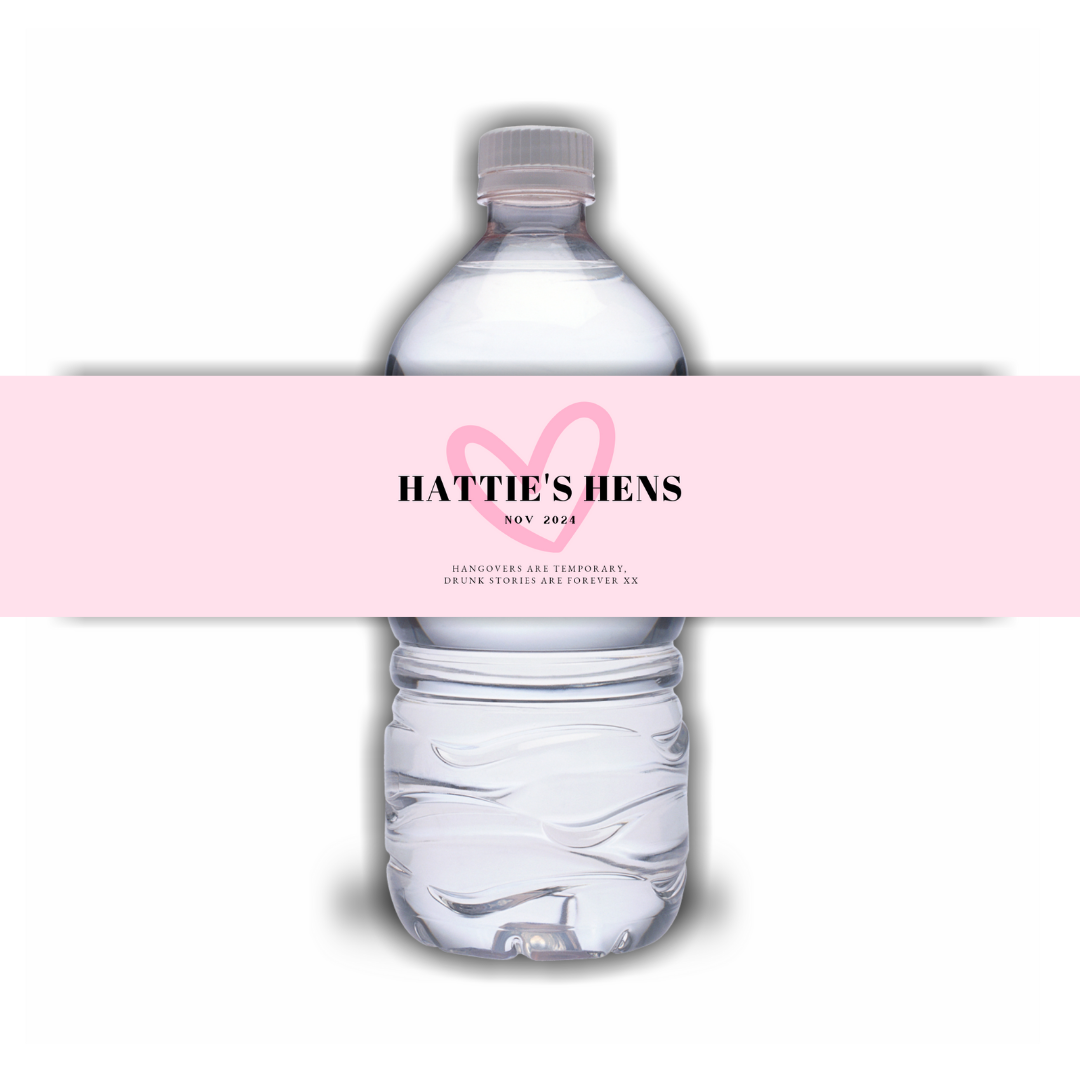 Red Black Heart Hen Party Water Bottle Labels | Hen Do Stickers | Hen Party Labels