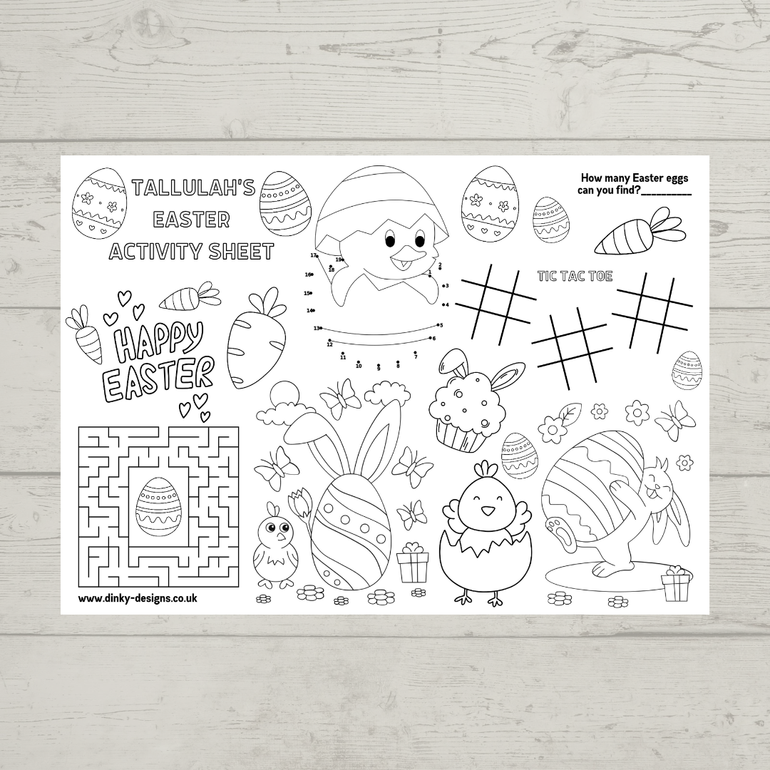 A4 Colouring Activity Sheets | Personalised Easter Activity Sheets | Easter Placemats