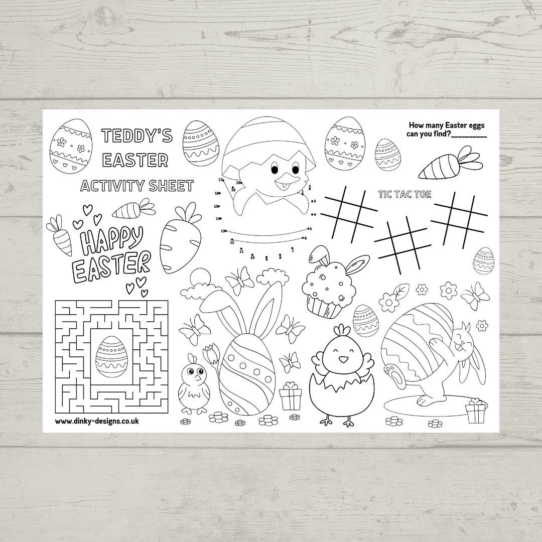A4 Colouring Activity Sheets | Personalised Easter Activity Sheets | Easter Placemats