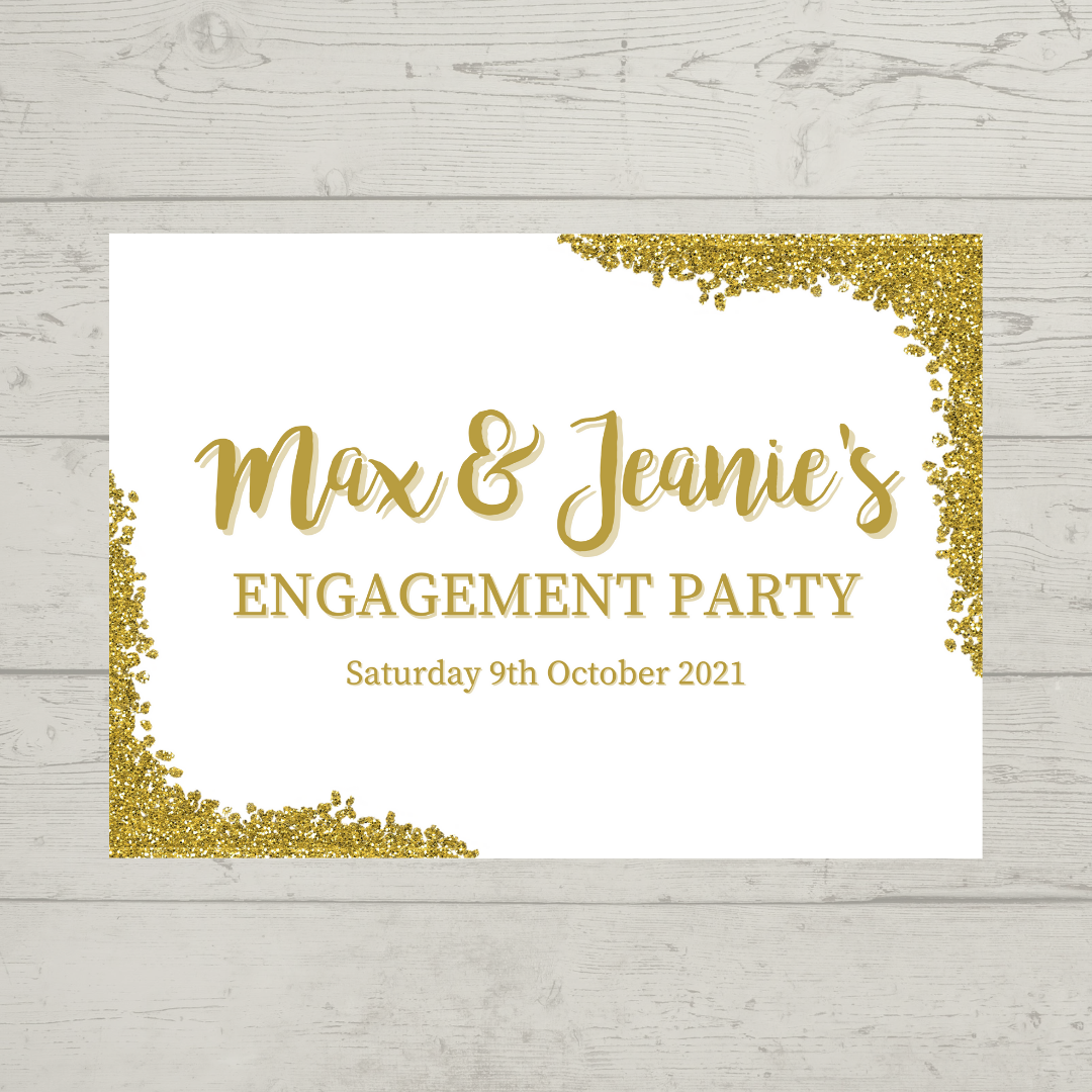 Rectangle Stickers | Gold & White Glitter Effect Party Stickers | Birthday, Baby Shower, Christening, Wedding, Engagement, Hen Party Stickers | Party Bag Stickers