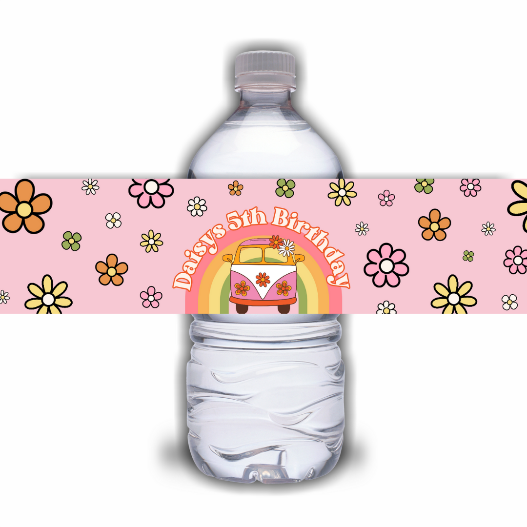 Juice Bottle Labels | Flower Power Label Stickers | Water Bottle Stickers | Flower Power Party | Party Stickers | Design 1