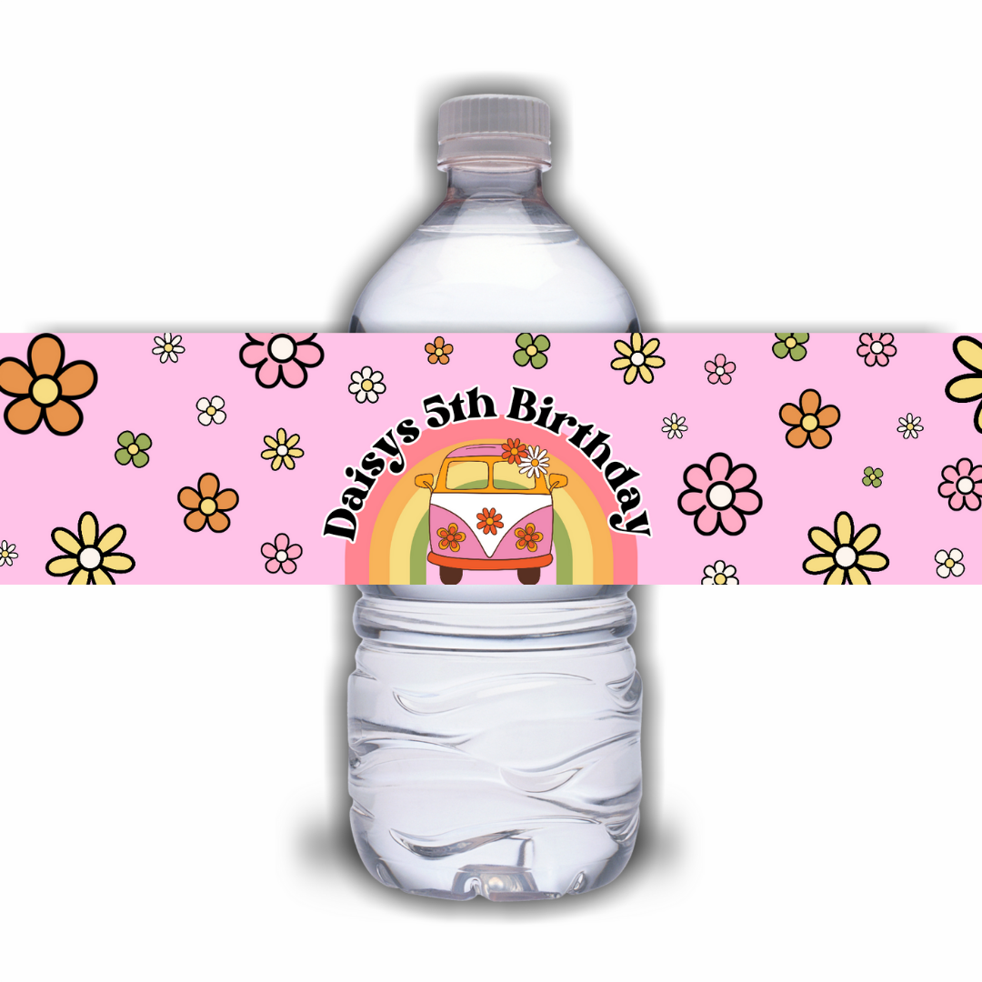 Juice Bottle Labels | Flower Power Label Stickers | Water Bottle Stickers | Flower Power Party | Party Stickers | Design 2