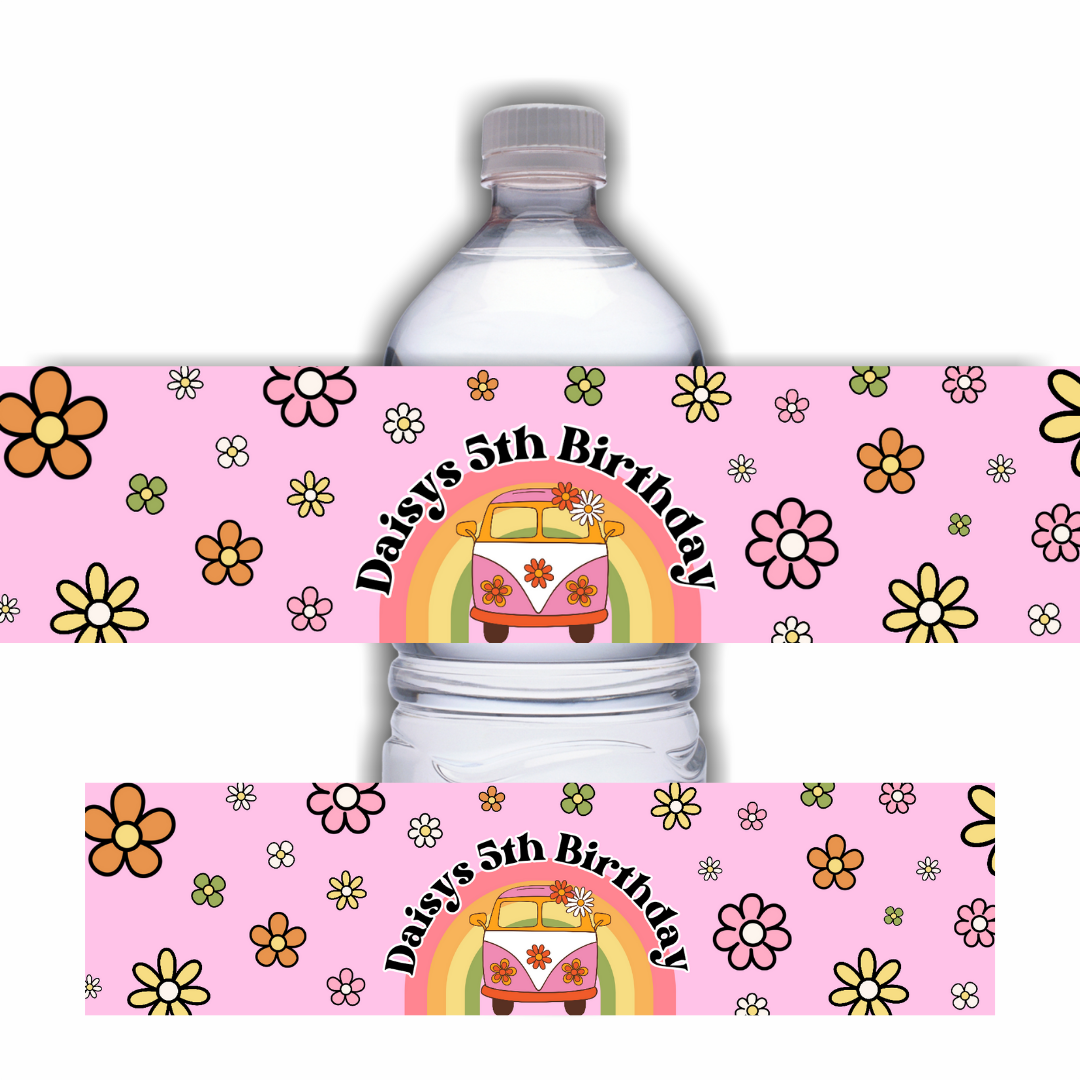 Juice Bottle Labels | Flower Power Label Stickers | Water Bottle Stickers | Flower Power Party | Party Stickers | Design 2