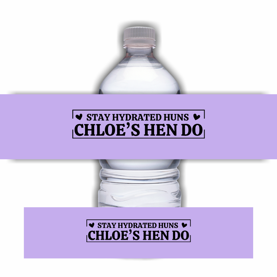 Purple Lilac Hen Party Design | Water Bottle Labels | Purple Water Bottle Labels