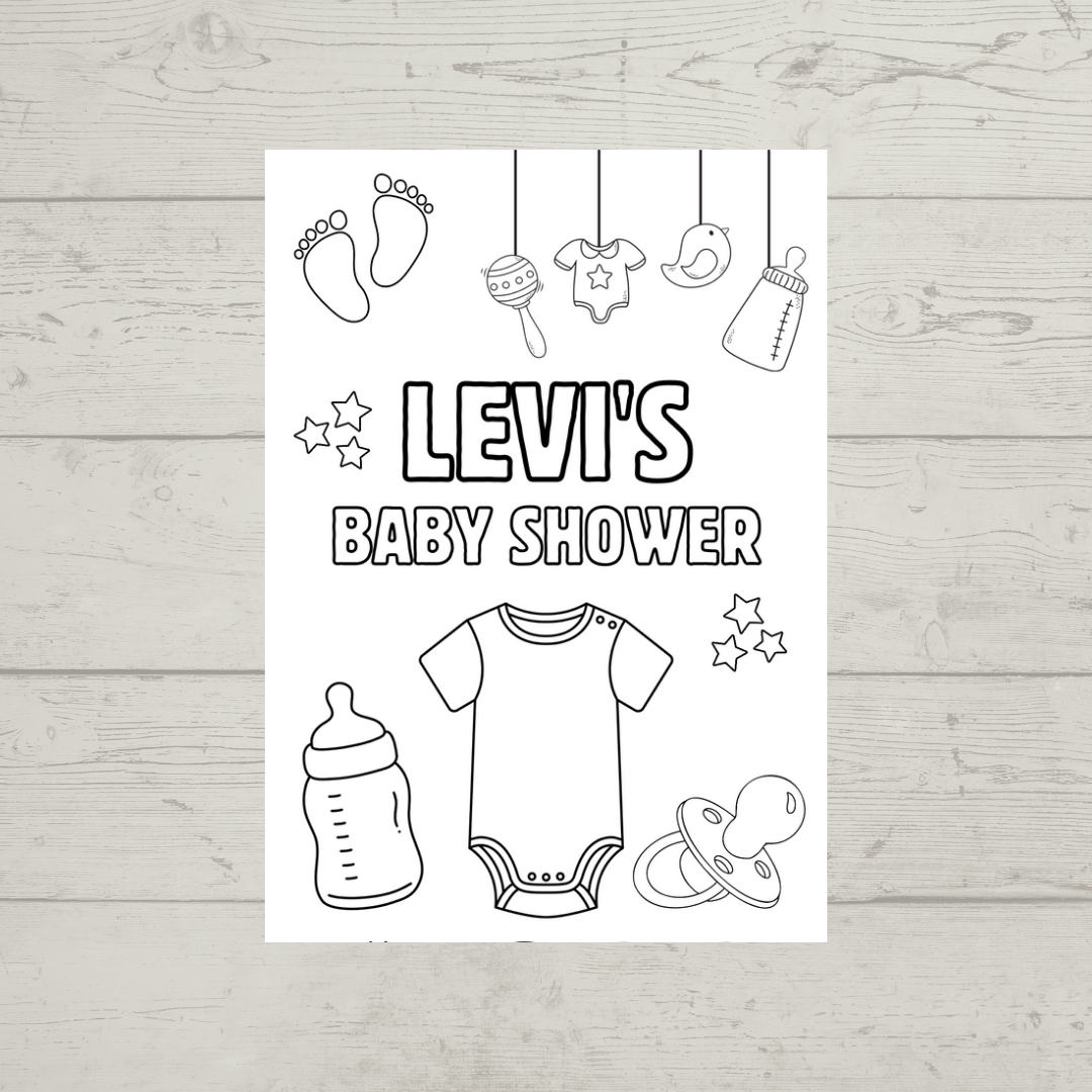 A6 Colouring Sheets | Personalised Baby Shower Colouring Sheets | Party Favours