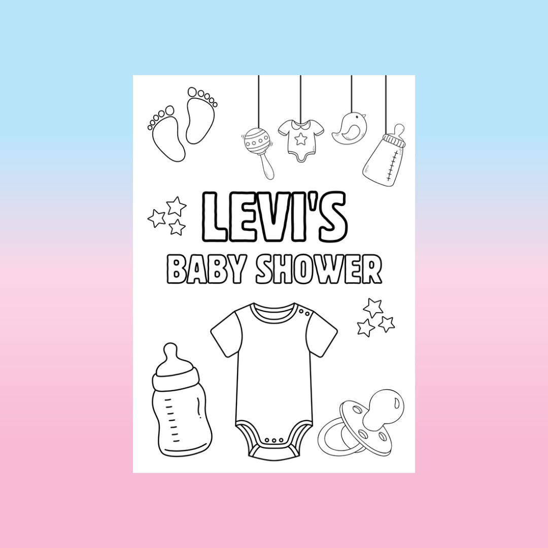 A6 Colouring Sheets | Personalised Baby Shower Colouring Sheets | Party Favours