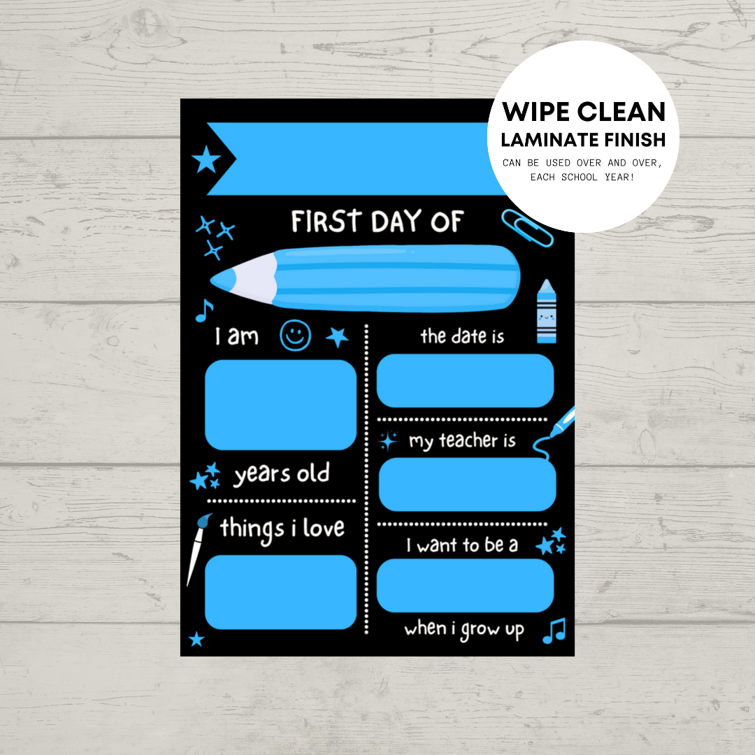 Children's Blue Print | First Day Of School Photo Prop | Laminated Keepsake