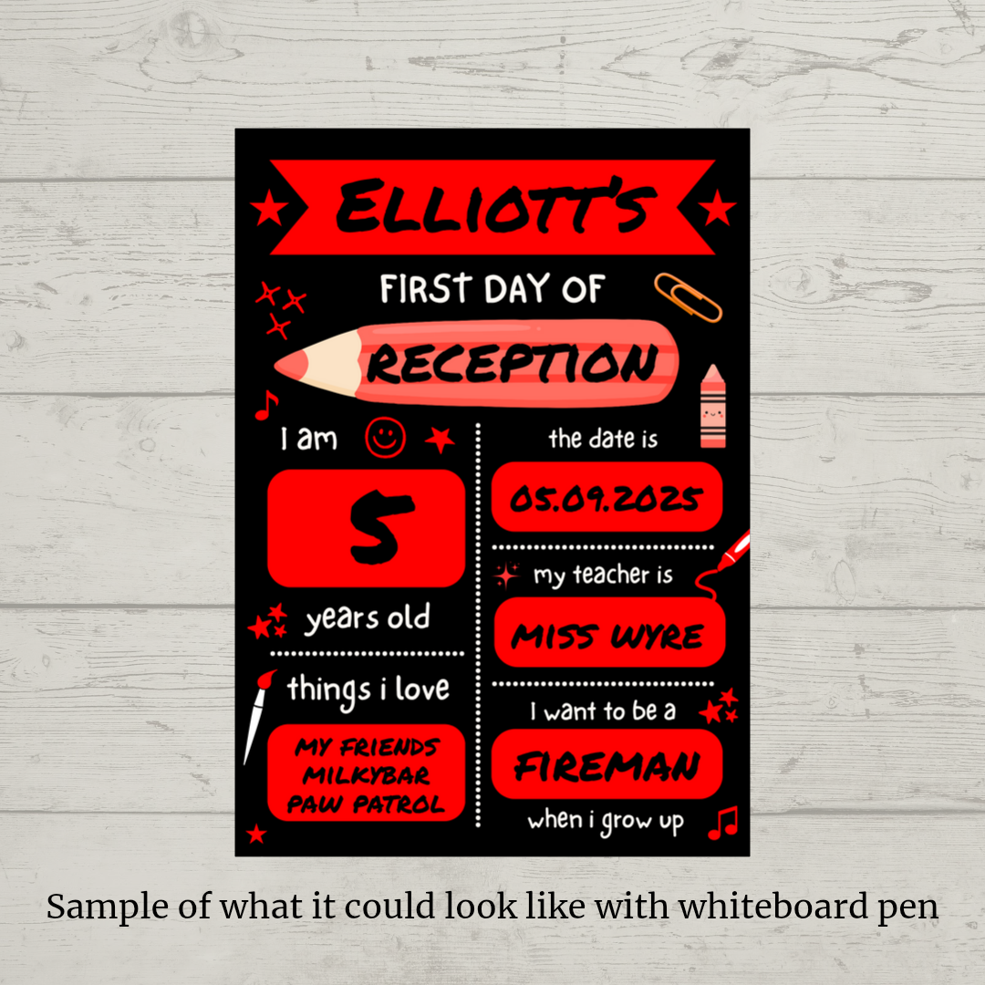 Children's Red Print | First Day Of School Photo Prop | Laminated Keepsake