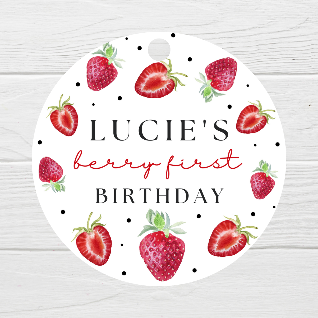 Strawberry Gift Tags | Strawberry Party Birthday Gift Tags | Circle Gift Tags