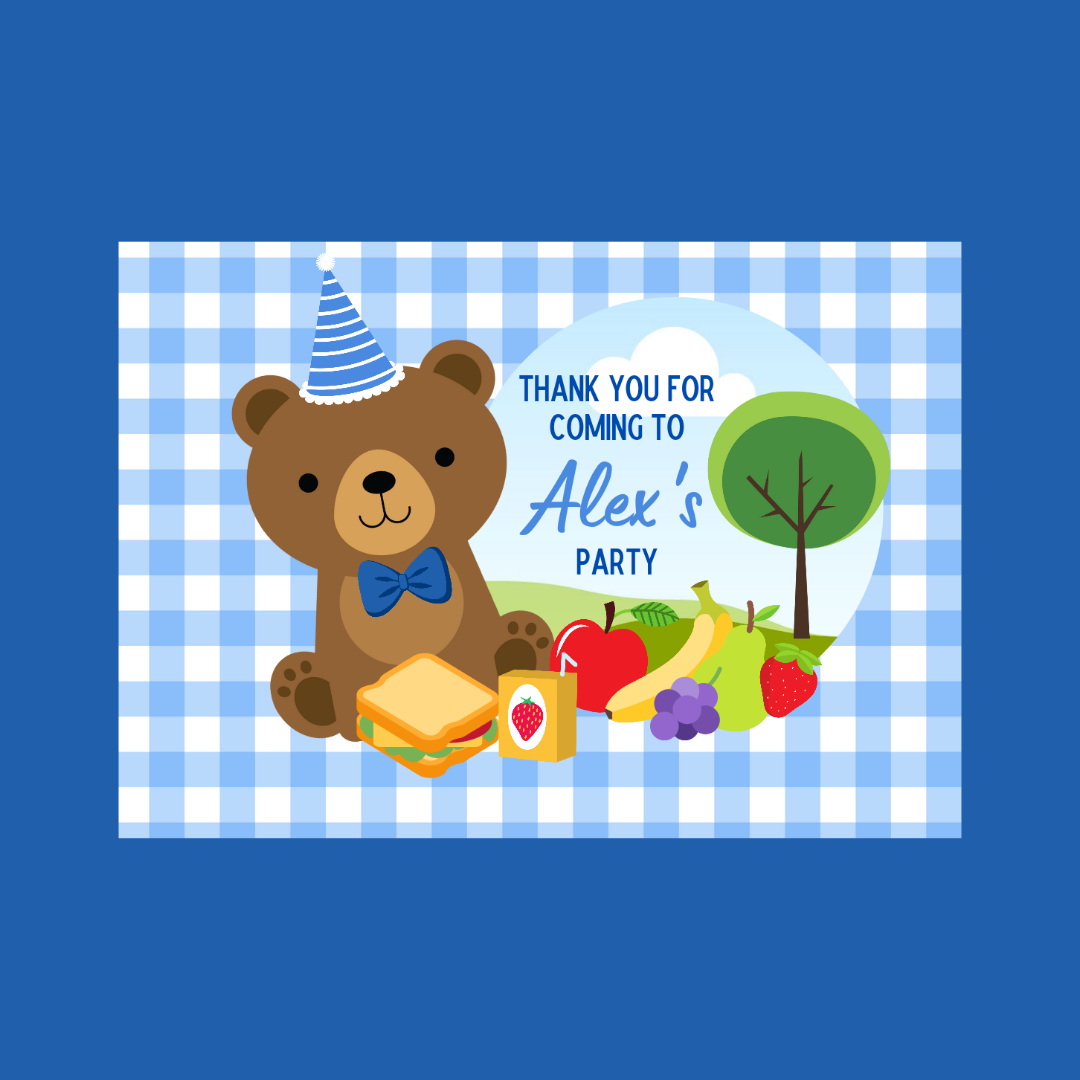 Rectangle Stickers | Party Stickers | Light Blue Teddy Bear Picnic Party Stickers | Party Bag Stickers