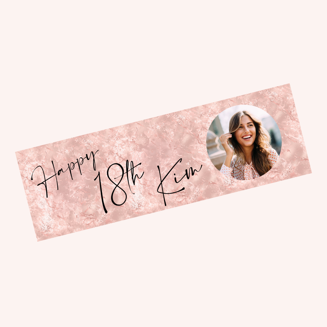 Personalised Birthday Banner | 3ftx1ft Banner | Blush Pink Party Theme Banner | Photo Banner